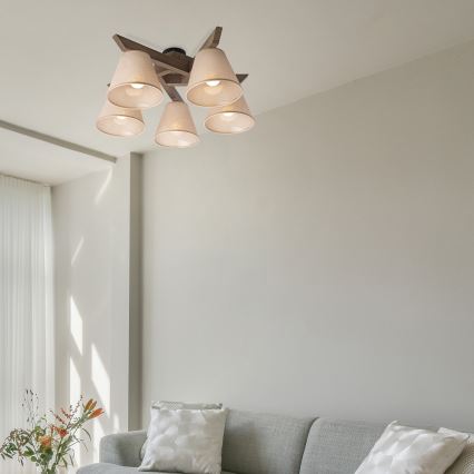 Brilagi - LED  Prisadený luster ANTHONY 5xE14/40W/230V dub orech/béžová