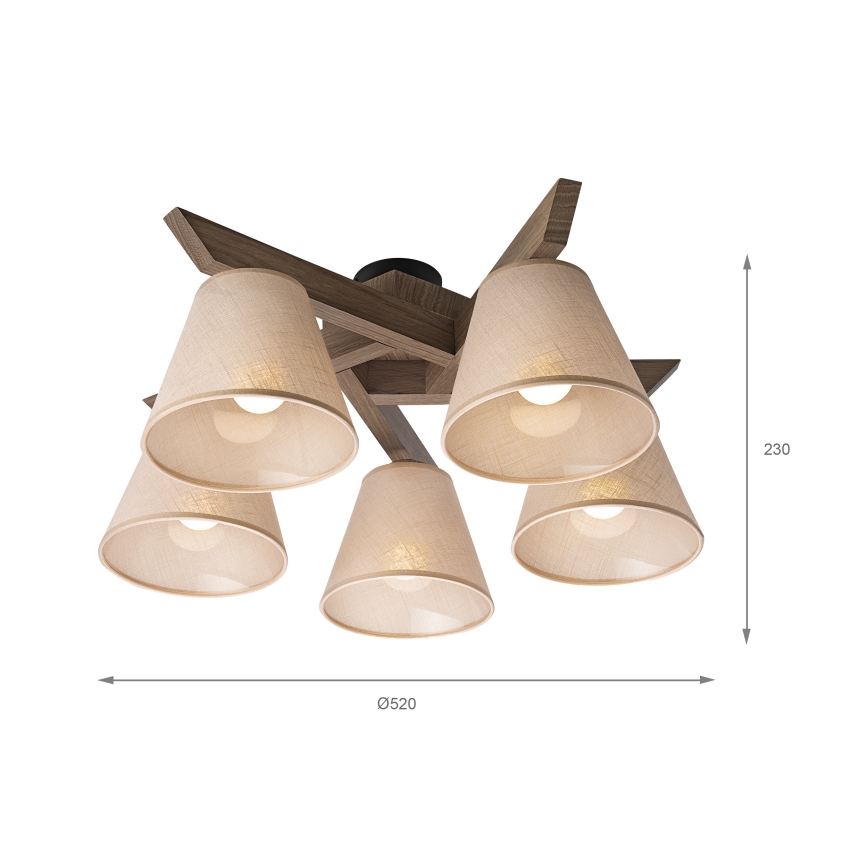 Brilagi - LED  Prisadený luster ANTHONY 5xE14/40W/230V dub orech/béžová