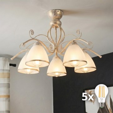 Brilagi - LED prisadený luster ANTICO 5xE27/60W/230V 3000K biela patina