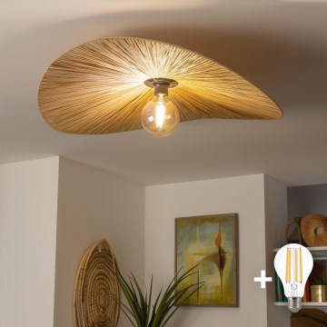 Brilagi - LED Prisadený luster CERIA BOHO 1xE27/40W/230V pr. 80 cm rafia/dub