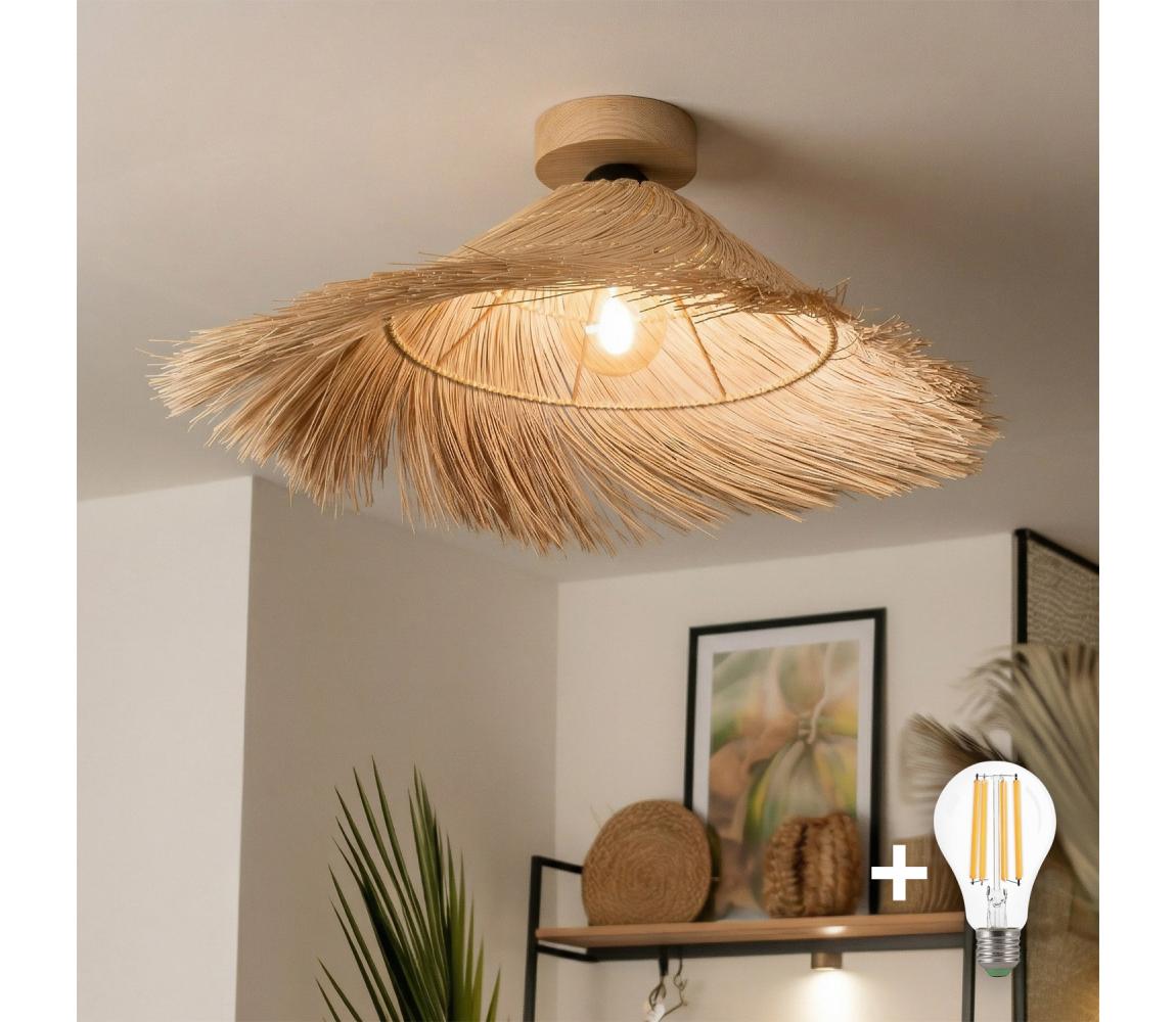 Brilagi - LED prisadený luster CERIA BOHO 1xE27/40W/230V, priemer 100 cm, ratan/dub BG3985+EG781137