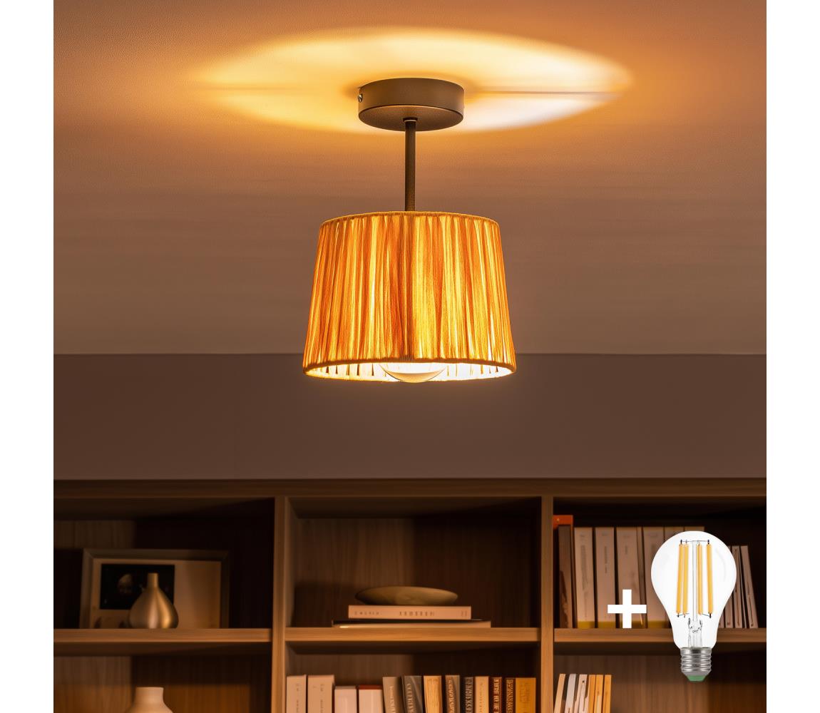 Brilagi - LED prisadený luster CERIA BOHO 1xE27/60W/230V pr. 20 cm čierna/rafia BG3989+EG781156