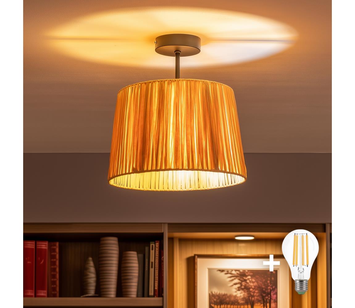 Brilagi - LED prisadený luster CERIA BOHO 1xE27/60W/230V priemer 30 cm čierna/rafia BG3989+EG781157