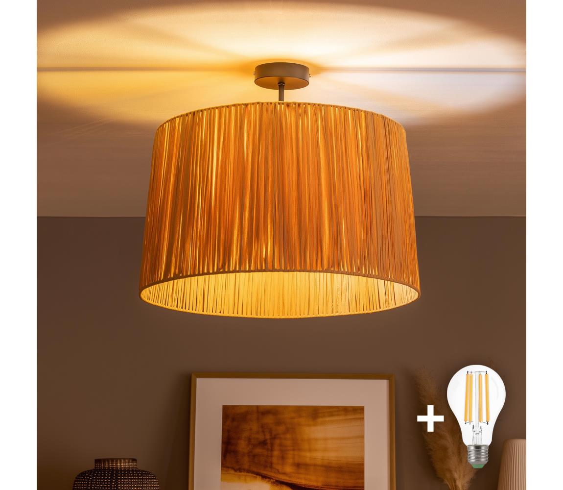 Brilagi - LED Prisadený luster CERIA BOHO 1xE27/60W/230V priemer 50 cm čierna/rafia BG3989+EG781158