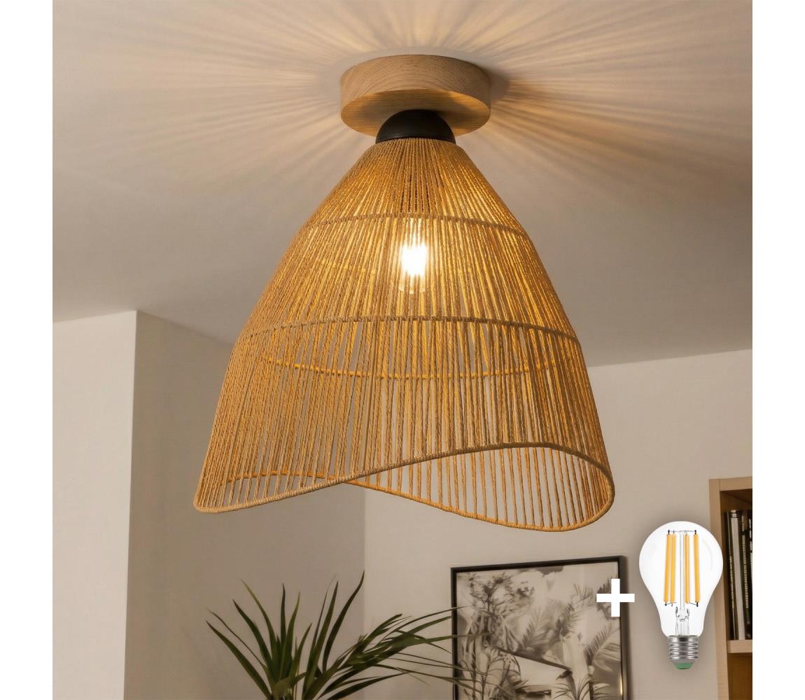 Brilagi - LED prisadený luster CERIA BOHO, 1× E27 / 40 W / 230 V, priemer 70 cm, hnedá/dub BG3985+EG781103