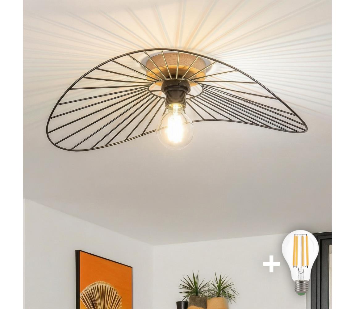 Brilagi - LED Prisadený luster CERIA WIRE 1xE27/40W/230V 40x56 cm čierna/dub BG3985+EG300148