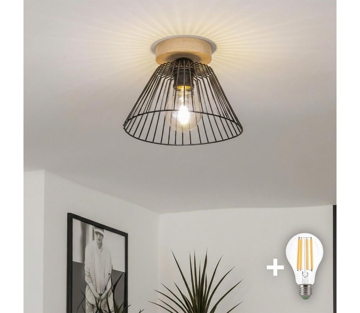 Brilagi - LED prisadený luster CERIA WIRE 1xE27/40W/230V pr. 21 cm čierna/dub BG3985+EG300162