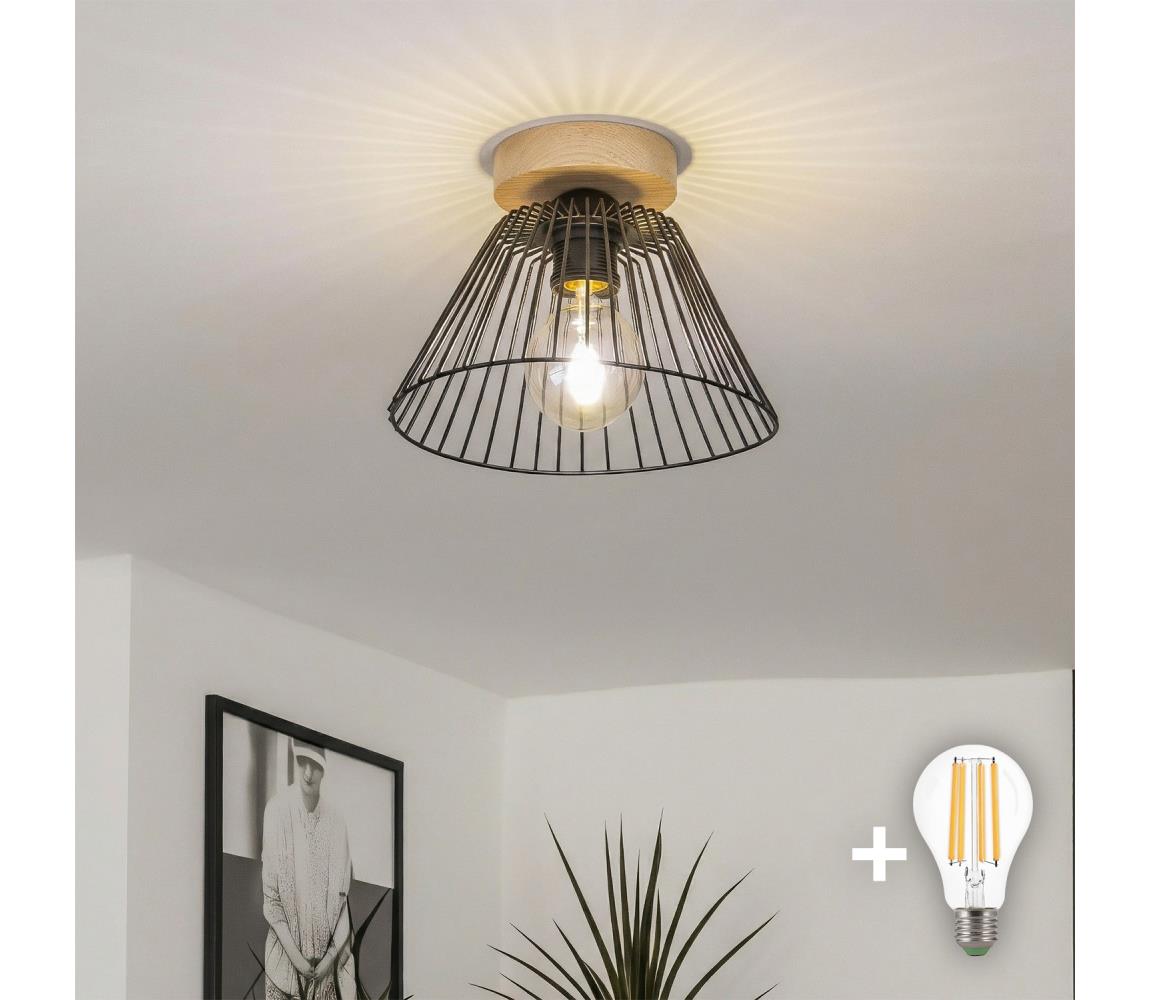 Brilagi - LED prisadený luster CERIA WIRE 1xE27/40W/230V pr. 30 cm čierna/dub BG3985+EG300163