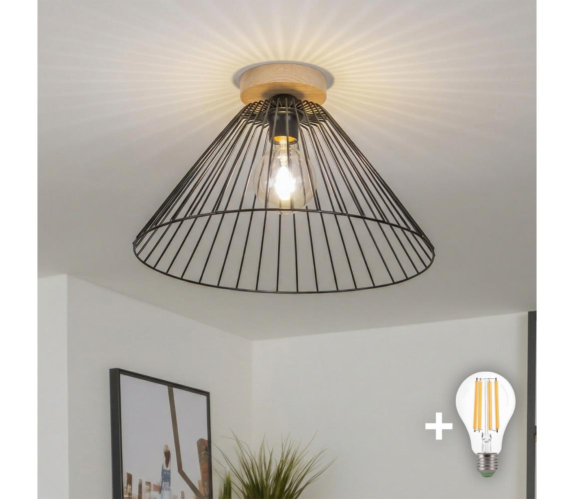 Brilagi - LED Prisadený luster CERIA WIRE 1xE27/40W/230V pr. 45 cm čierna/dub BG3985+EG300164