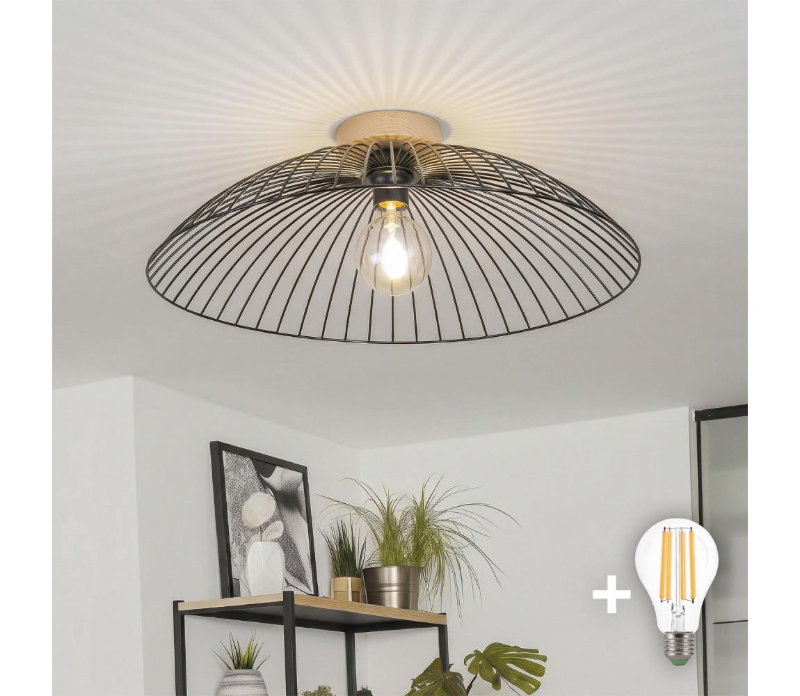 Brilagi - LED Prisadený luster CERIA WIRE 1xE27/40W/230V pr. 60 cm čierna/dub BG3985+EG300161