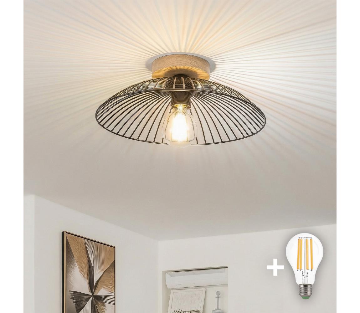 Brilagi - LED prisadený luster CERIA WIRE 1xE27/40W/230V priemer 38 cm čierna/dub BG3985+EG300159