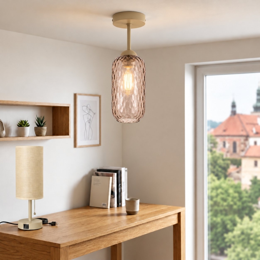 BRILAGI - LED Prisadený luster RETRO GLASS 1xE27/60W/230V pr. 14 cm béžová/dymová hnedá