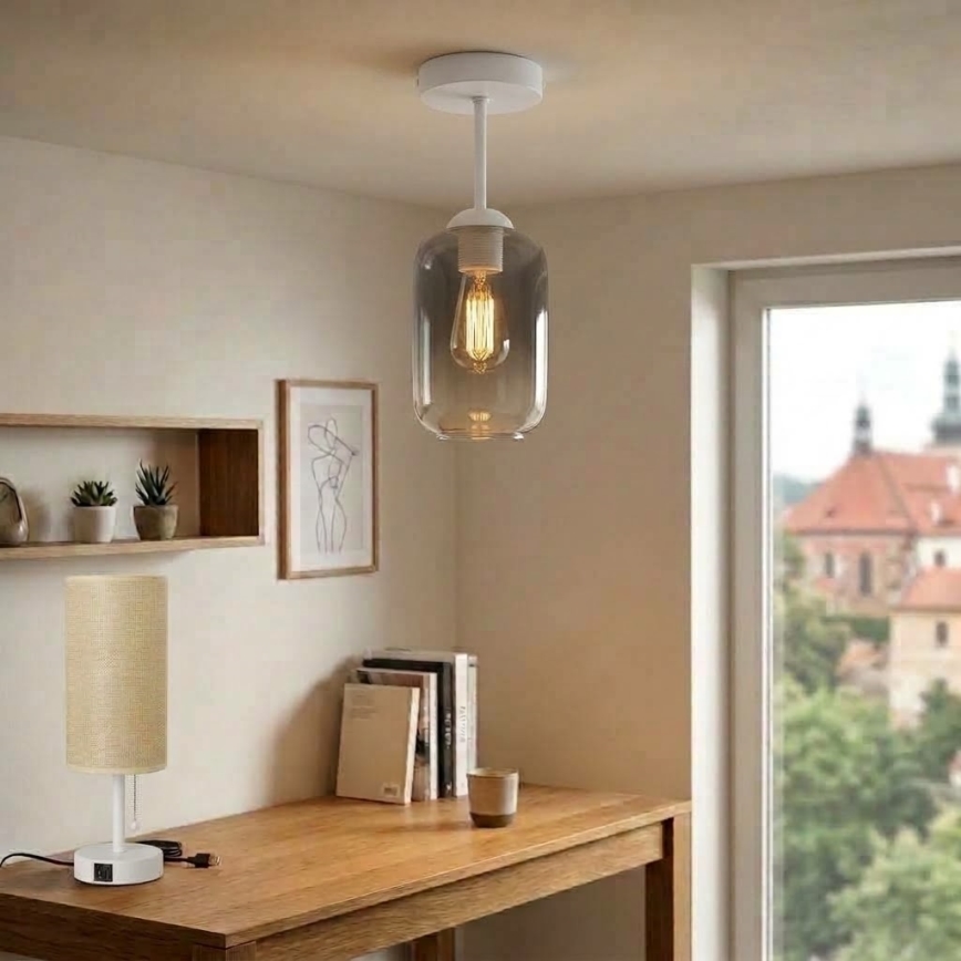 BRILAGI - LED Prisadený luster RETRO GLASS 1xE27/60W/230V pr. 14 cm biela/dymová sivá