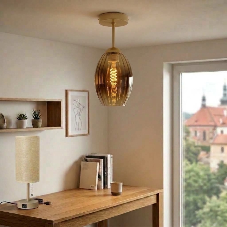 BRILAGI - LED Prisadený luster RETRO GLASS 1xE27/60W/230V pr. 17 cm béžová/dymovo-béžová