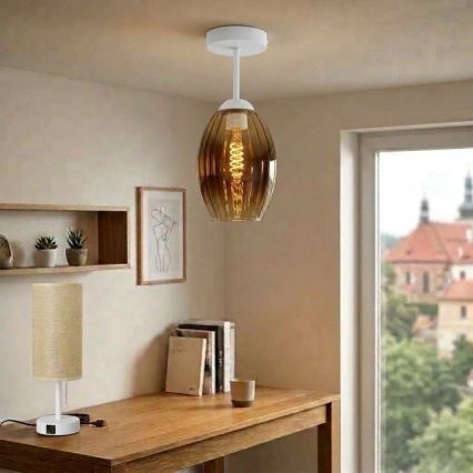 BRILAGI - LED Prisadený luster RETRO GLASS 1xE27/60W/230V pr. 17 cm biela/dymová béžová