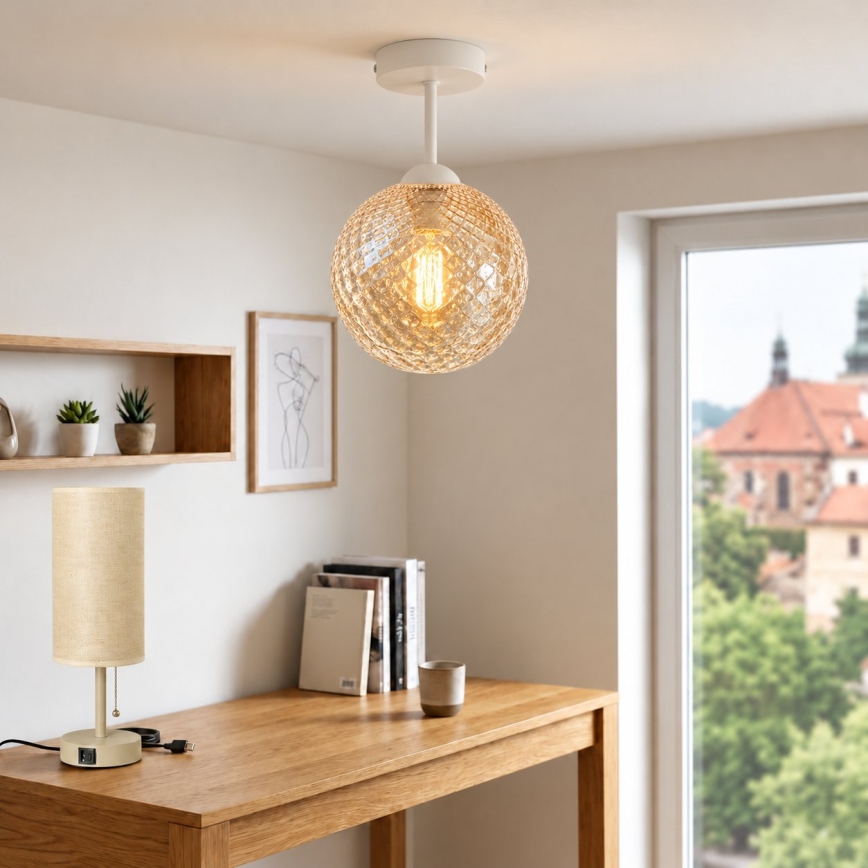 BRILAGI - LED Prisadený luster RETRO GLASS 1xE27/60W/230V pr. 17 cm biela/dymová béžová