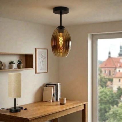 BRILAGI - LED Prisadený luster RETRO GLASS 1xE27/60W/230V pr. 17 cm čierna/dymová béžová