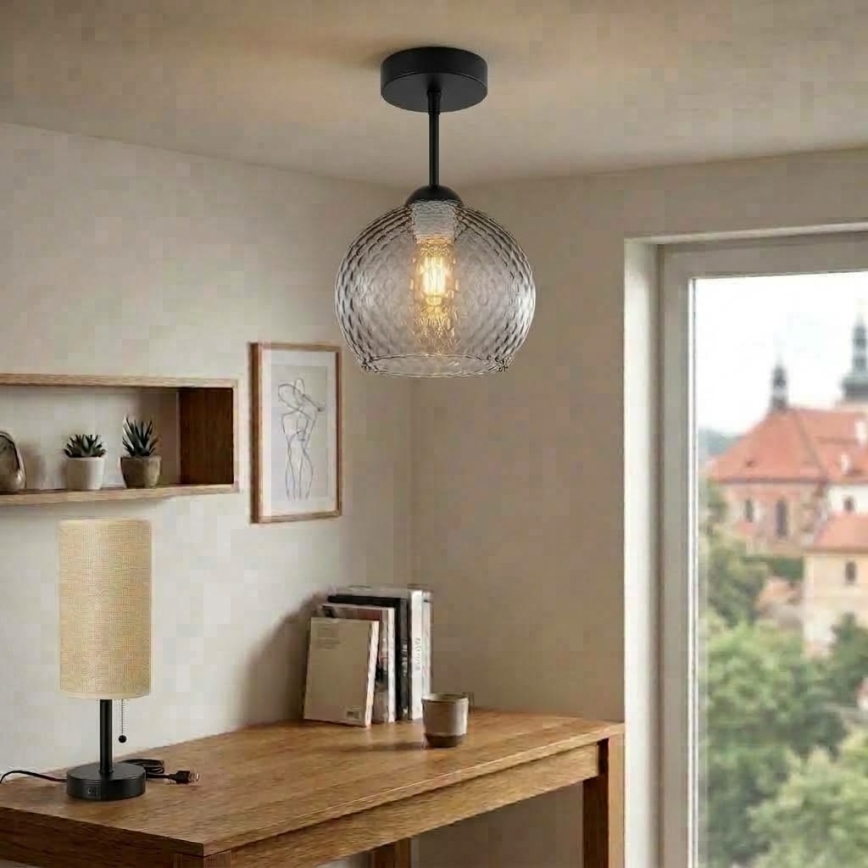 BRILAGI - LED Prisadený luster RETRO GLASS 1xE27/60W/230V pr. 25 cm čierna/dymová sivá