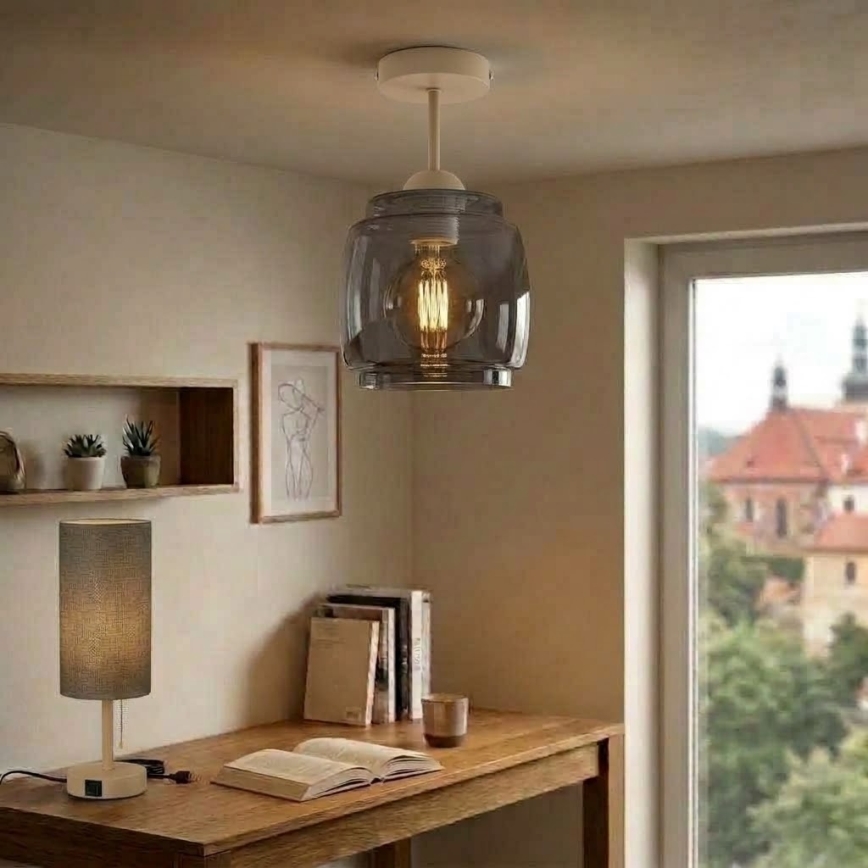 BRILAGI - LED Prisadený luster RETRO GLASS 1xE27/60W/230V pr. 26 cm béžová/dymová sivá