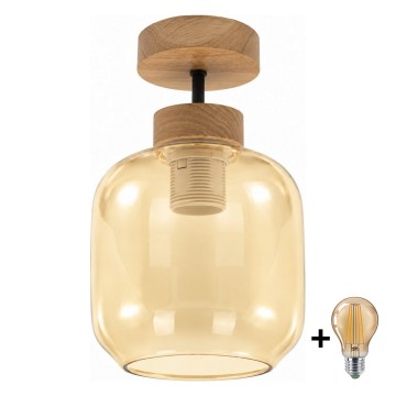 BRILAGI - LED Prisadený luster RETRO GLASS 1xE27/60W/230V pr. 14 cm dub/dymová béžová