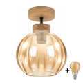 BRILAGI - LED Prisadený luster RETRO GLASS 1xE27/60W/230V priemer 18 cm dub/dýmová béžová