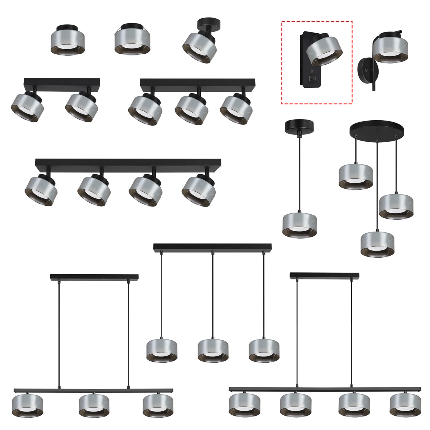 Brilagi - LED RGB+CCT Stmievateľné nástenné svietidlo s USB portom AURA LUX 1xGX53/14W/230V 2700-6500K Wi-Fi Tuya čierna/dymová