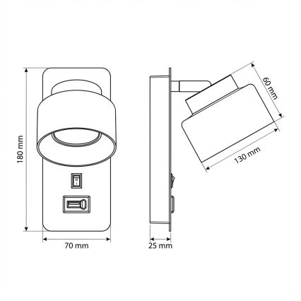 Brilagi - LED RGB+CCT Stmievateľné nástenné svietidlo s USB portom AURA LUX 1xGX53/14W/230V 2700-6500K Wi-Fi Tuya čierna/dymová