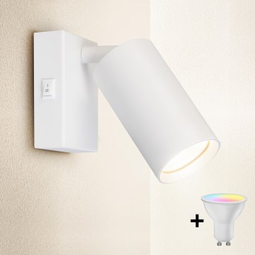Brilagi - LED RGBW stlmiteľné nástenné bodové svietidlo s vypínačom SELE 1xGU10/4,8W/230V 3000K biele + diaľkové ovládanie