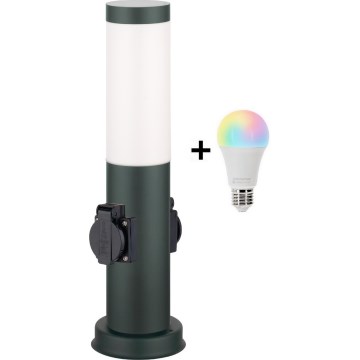 Brilagi - LED RGBW stmievateľná vonkajšia lampa s 2 zásuvkami 1xE27/15W/230V 2700-6500K IP44 40 cm antracit