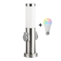 Brilagi - LED RGBW stmievateľná vonkajšia lampa s 2 zásuvkami NOVA 1xE27/9W/230V 2700-6500K IP44 40 cm matný chróm