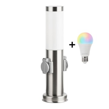 Brilagi - LED RGBW stmievateľná vonkajšia lampa s 2 zásuvkami NOVA 1xE27/9W/230V 2700-6500K IP44 40 cm matný chróm