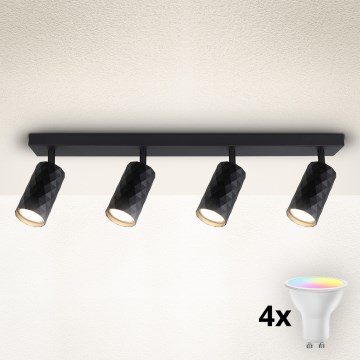 Brilagi - LED RGBW Stmievateľné bodové svietidlo SELE DIAMANT 4xGU10/4,8W/230V 3000K čierna + diaľkové ovládanie