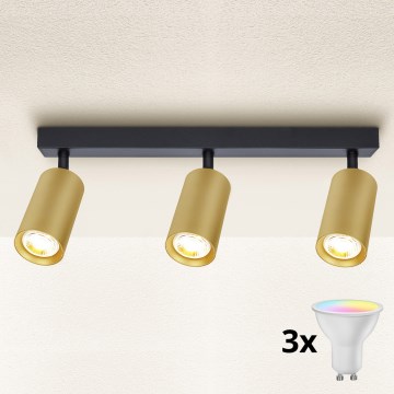 Brilagi - LED RGBW stmievateľné bodové svietidlo SELE GOLDEN 3xGU10/4,8W/230V 3000K čierna/zlatá + diaľkové ovládanie