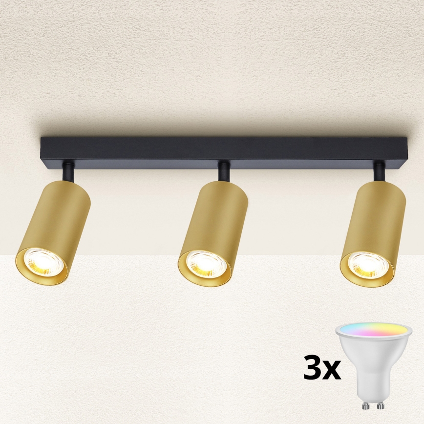 Brilagi - LED RGBW stmievateľné bodové svietidlo SELE GOLDEN 3xGU10/6,5W/230V 2700-6500K čierna/zlatá