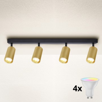 Brilagi - LED RGBW stmievateľné bodové svietidlo SELE GOLDEN 4xGU10/6W/230V 3000K čierna/zlatá + diaľkové ovládanie