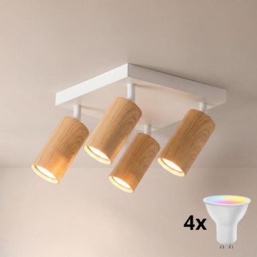 Brilagi - LED RGBW stmievateľné bodové svietidlo SELE SQUARE 4xGU10/6,5W/230V 2700-6500K biela/dubový dekor
