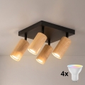 Brilagi - LED RGBW stmievateľné bodové svietidlo SELE SQUARE 4xGU10/6,5W/230V 2700-6500K čierna/dubový dekor