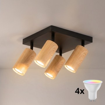 Brilagi - LED RGBW stmievateľné bodové svietidlo SELE SQUARE 4xGU10/6,5W/230V 2700-6500K čierna/dubový dekor