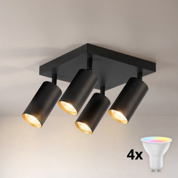 Brilagi - LED RGBW stmievateľné bodové svietidlo SELE SQUARE 4xGU10/6,5W/230V 2700-6500K čierna/zlatá