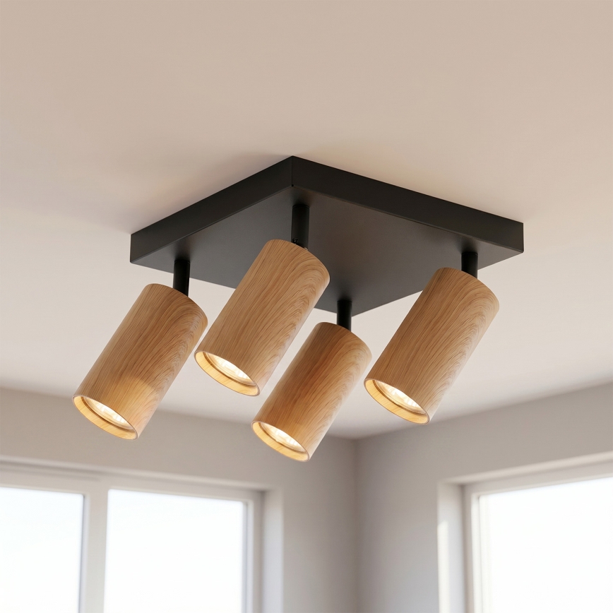 Brilagi - LED RGBW stmievateľné bodové svietidlo SELE SQUARE 4xGU10/6,5W/230V 2700-6500K čierna/dubový dekor