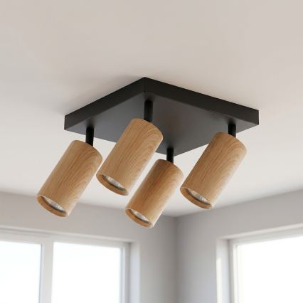 Brilagi - LED RGBW stmievateľné bodové svietidlo SELE SQUARE 4xGU10/6,5W/230V 2700-6500K čierna/dubový dekor