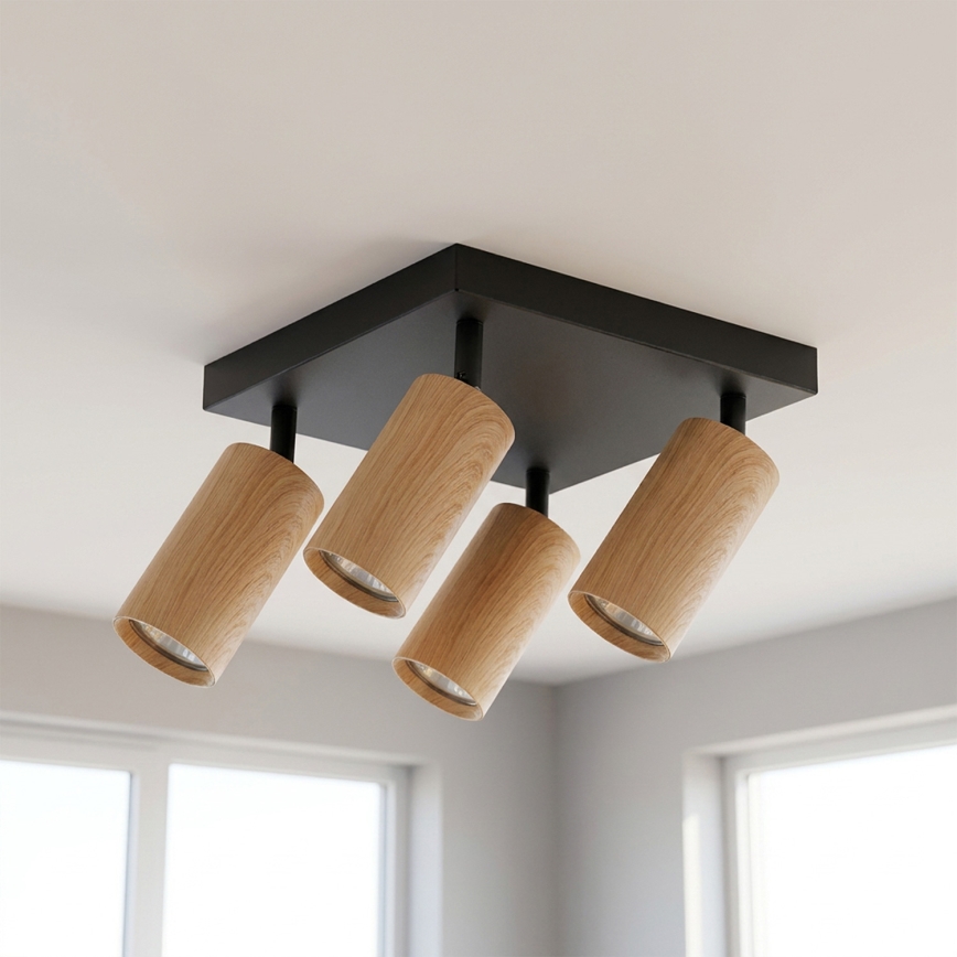 Brilagi - LED RGBW stmievateľné bodové svietidlo SELE SQUARE 4xGU10/6,5W/230V 2700-6500K čierna/dubový dekor