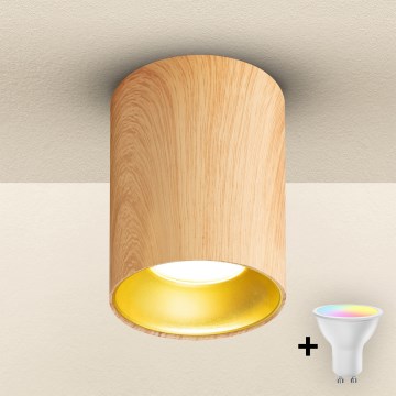 Brilagi - LED RGBW stmievateľné bodové svietidlo TRINE 1xGU10/6W/230V 3000K dekor dubu + diaľkové ovládanie