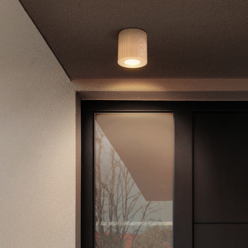 Brilagi - LED RGBW stmievateľné kúpeľňové svietidlo MIA 1xGU10/4,8W/230V 3000K 84x80 mm dubový dekor IP44 + diaľkové ovládanie