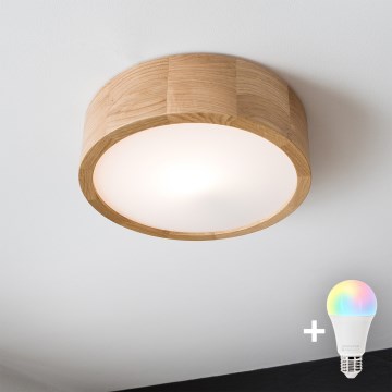 BRILAGI - LED RGBW Stmievateľné stropné svietidlo CARVALHO 1xE27/12W/230V 2700-6500K dub pr. 27,5 cm