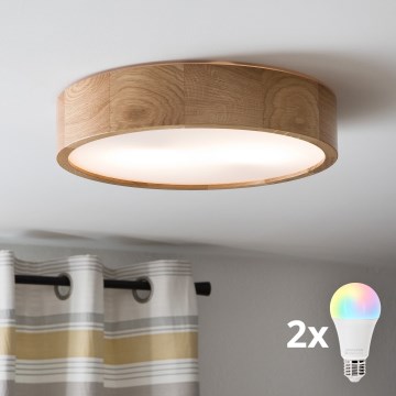 Brilagi - LED RGBW Stmievateľné stropné svietidlo CARVALHO 2xE27/9W/230V 2700-6500K Wi-Fi dub pr. 37,5 cm