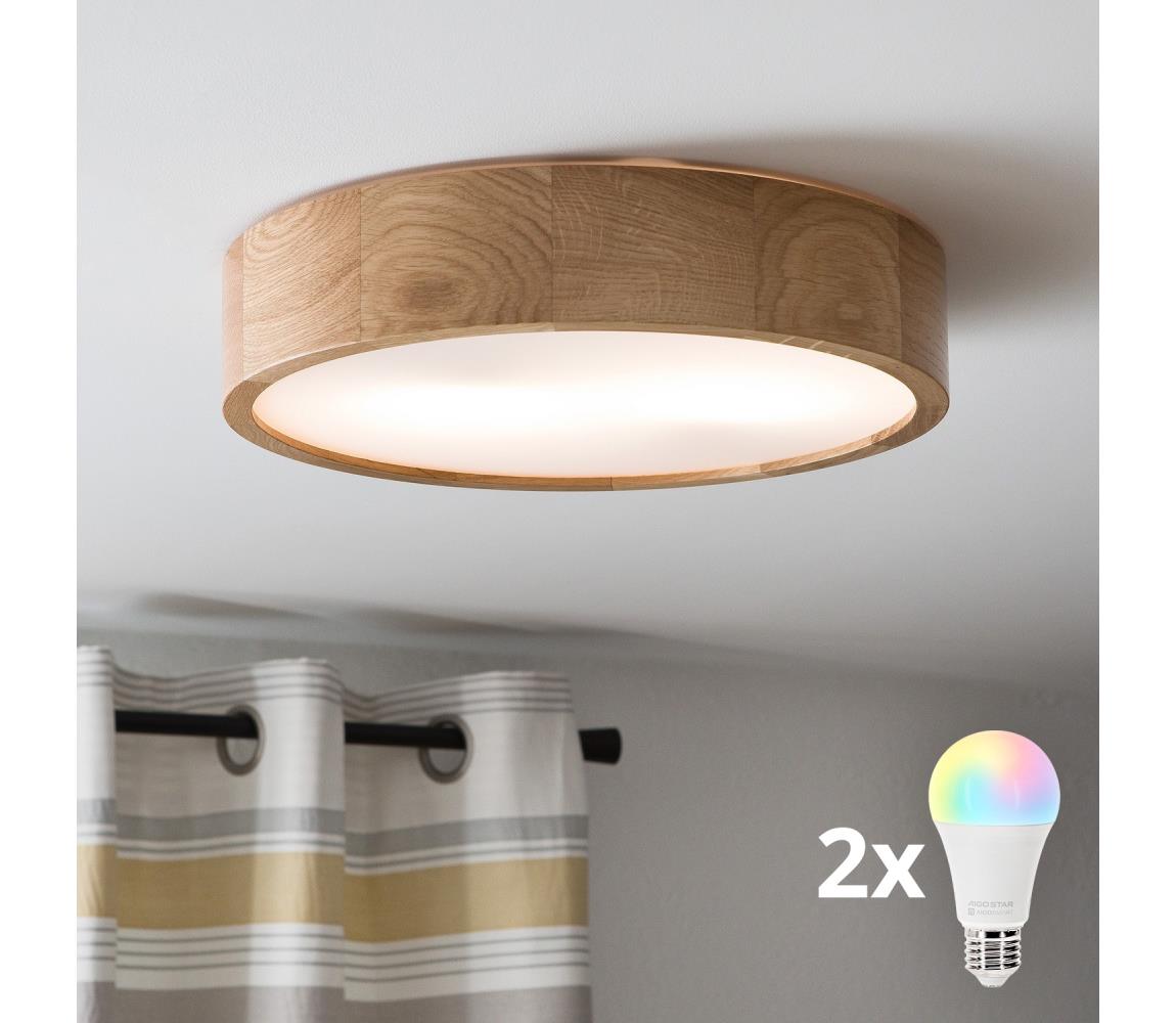 Brilagi - LED RGBW stmievateľné stropné svietidlo CARVALHO, 2×E27 / 15 W / 230 V, Wi‑Fi, dub, priemer 37,5 cm BG0737+2xAI0819