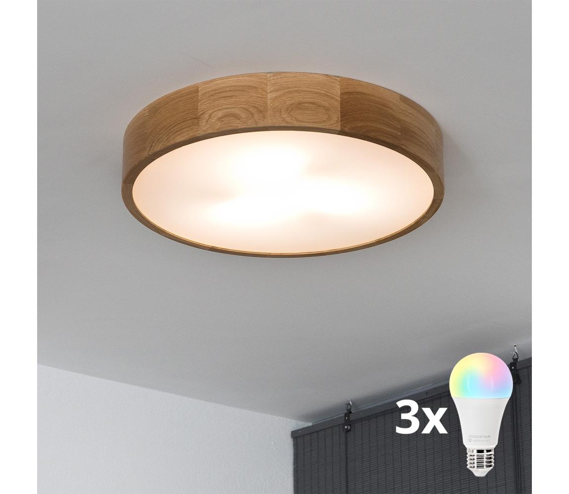 Brilagi - LED RGBW stmievateľné stropné svietidlo CARVALHO 3xE27/9W/230V Wi-Fi dub, priemer 47,5 BG0738+3xAI0819