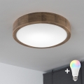 BRILAGI - LED RGBW stmievateľné stropné svietidlo CARVALHO SLIM 1xE27/12W/230V 2700-6500K dub pr. 27 cm