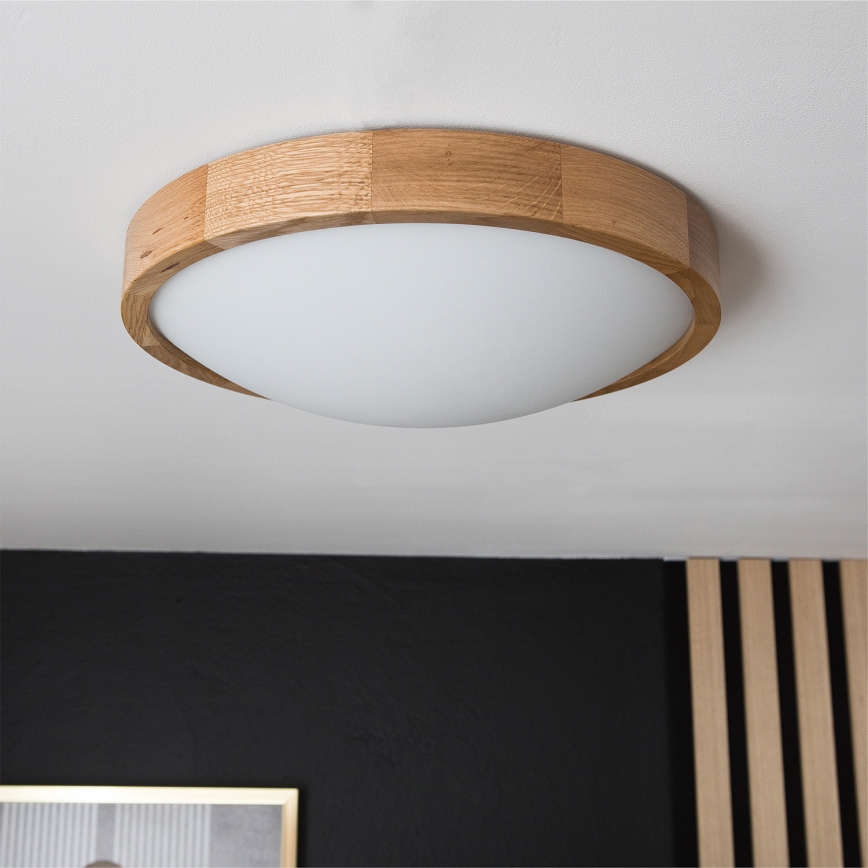Brilagi - LED RGBW stmievateľné stropné svietidlo CARVALHO SLIM 2xE27/15W/230V 2700-6500K Wi-Fi dub priemer 37 cm